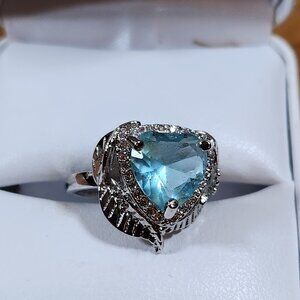 New Womens Swiss Topaz Heart Shaped Ring 925 Silver Sz 7